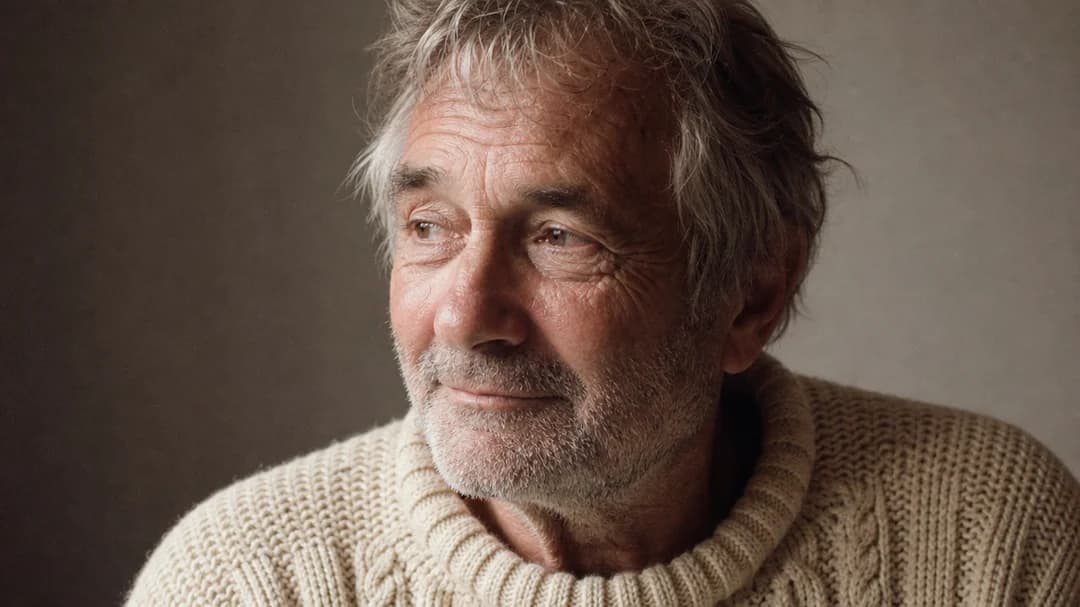 Portrait of a smiling older man in a knit sweater